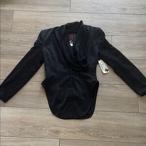 Black Tailored Blazer with Wrap-Style Design